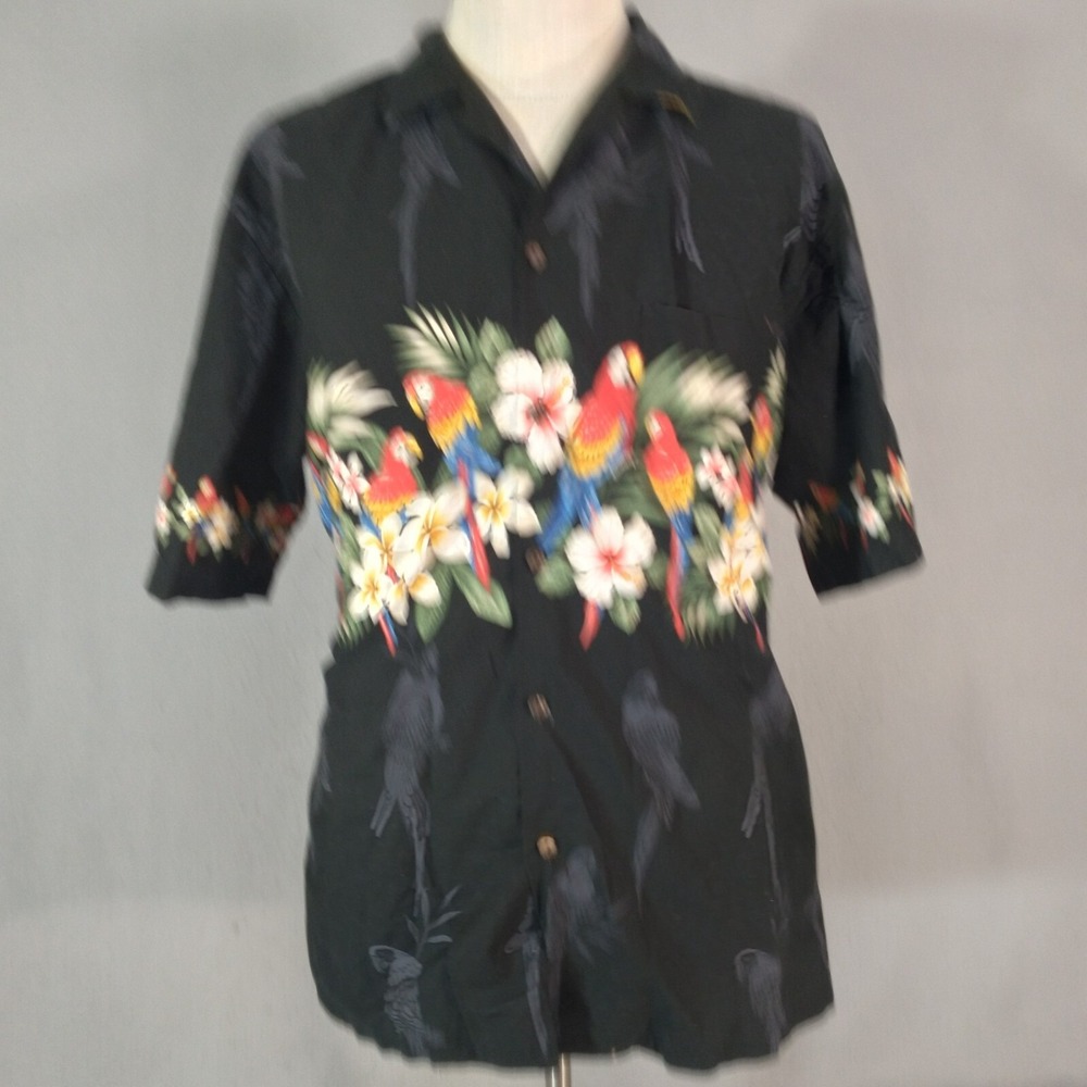 Pacific Legend real Hawaiian shirt man's XL extra large black macaw parrot